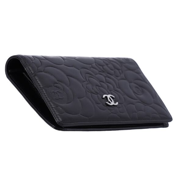 CHANEL Camellia Long Bifold Wallet A36544 Black Lambskin Leather - Picture 7 of 7